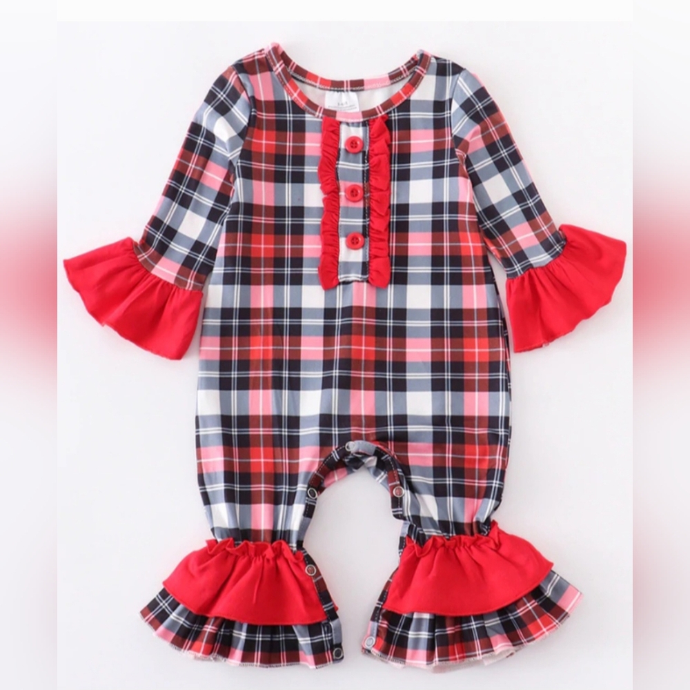 Baby Girl Ruffles and Plaid Romper NWOT